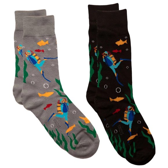 Scuba Diving Underwater Swimming Oxygen Tank Fish Foozys 2 Pair Men's Socks - Picture 1 of 5
